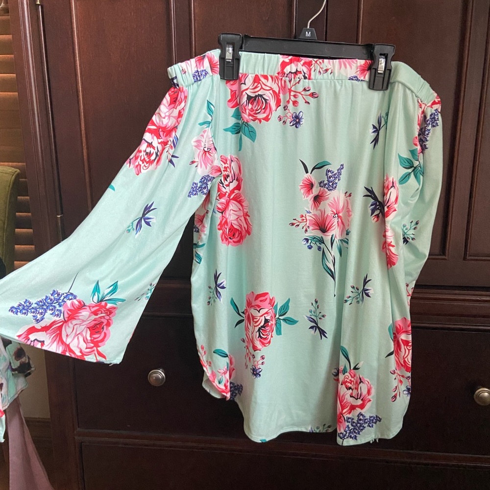 Off The Shoulder Light Blue Floral Blouse